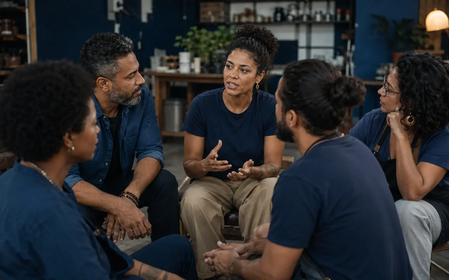 Profissionais compartilham experiências em uma conversa de grupo